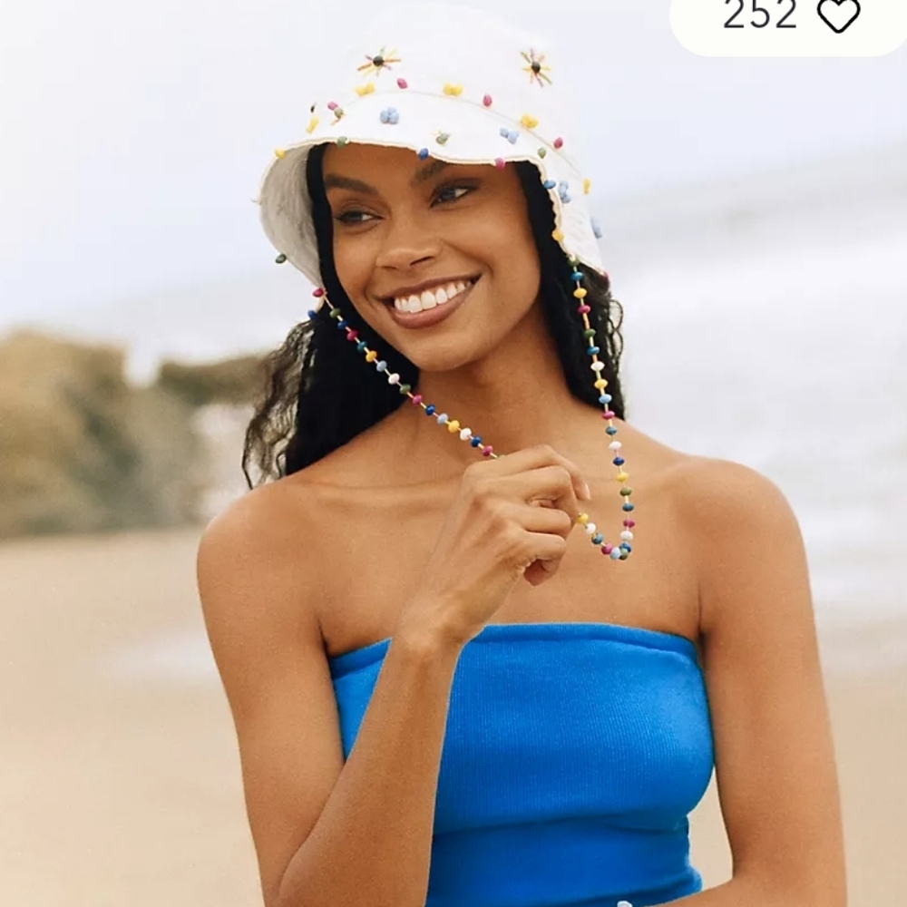 NWT By Anthropologie Beaded Cotton Bucket Hat